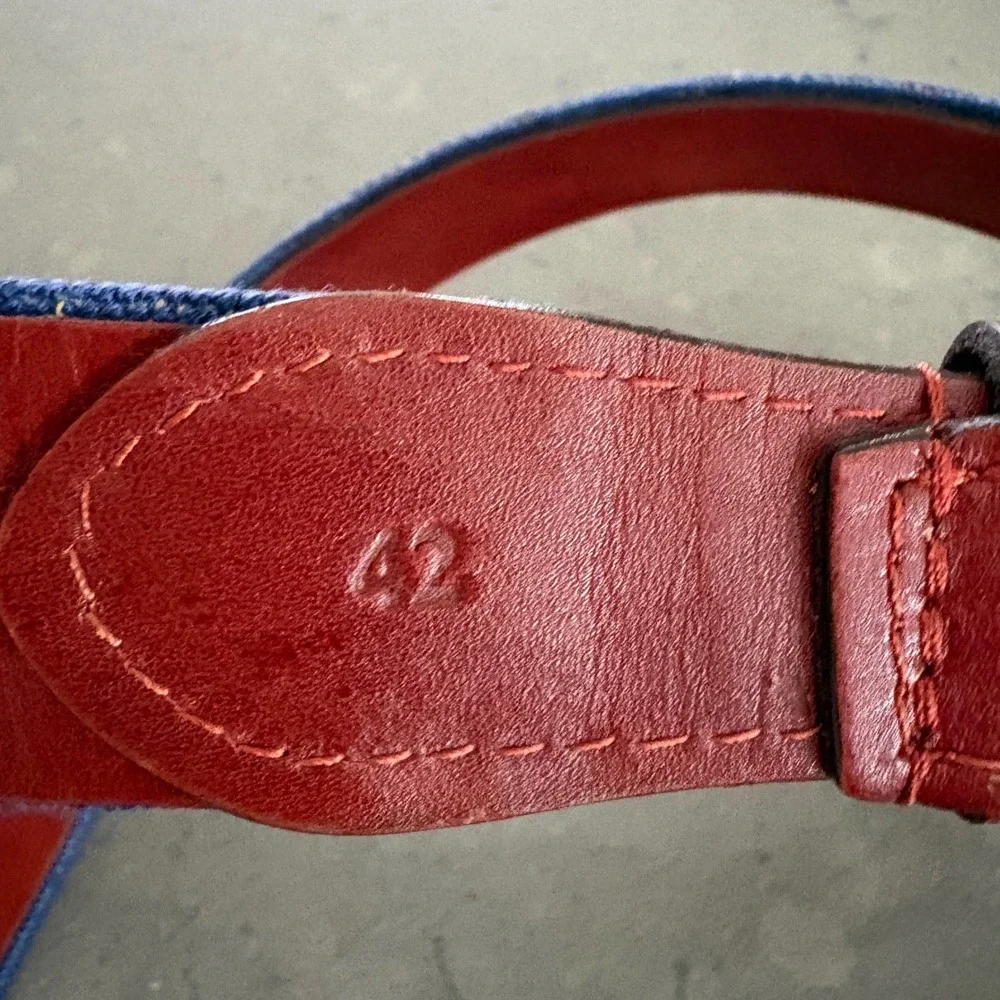 Smathers & Branson Mens Golf Needlepoint Belt Blue Leather Brass Buckle Size 42